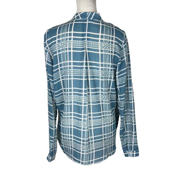 Cabi Style 3068 Windowpane Faux Wrap Blouse Blue White Top Size Medium - Picture 4 of 7